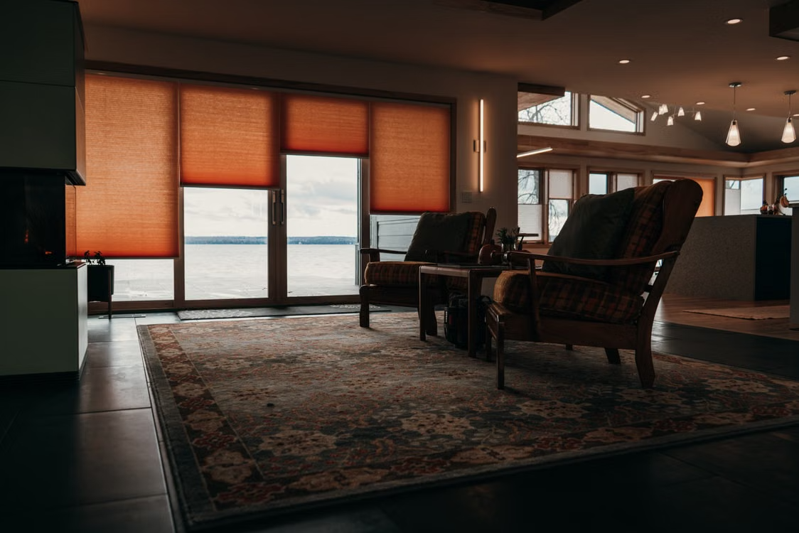 Living room windows fitted with motorized shades